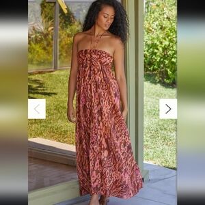 Anthropologie Pink and Brown Strapless Maxi Dress